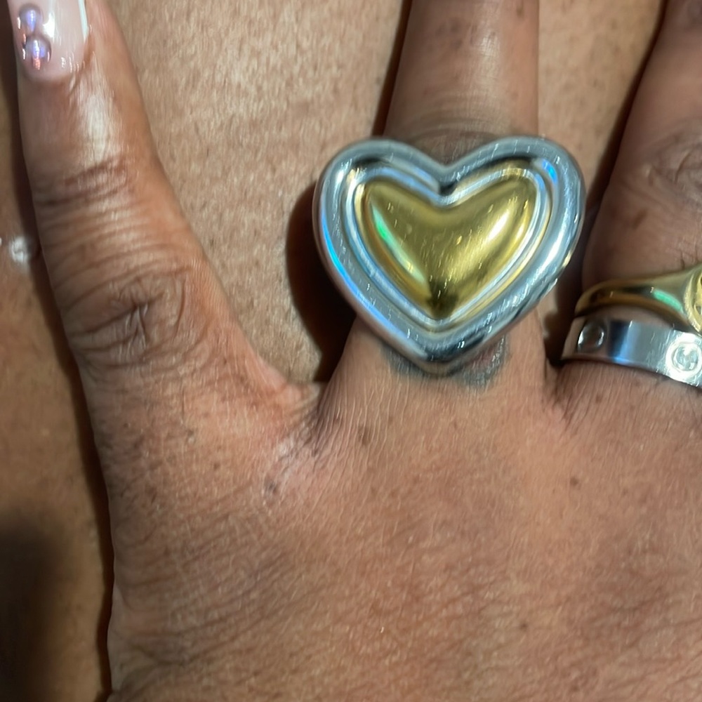 Two-Tone Heart Statement Ring - Gold & Silver Women's Jewelry